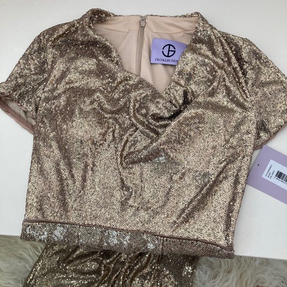 JS COLLECTIONS Cowl Neck Sequin Gown - Picture 6 of 12